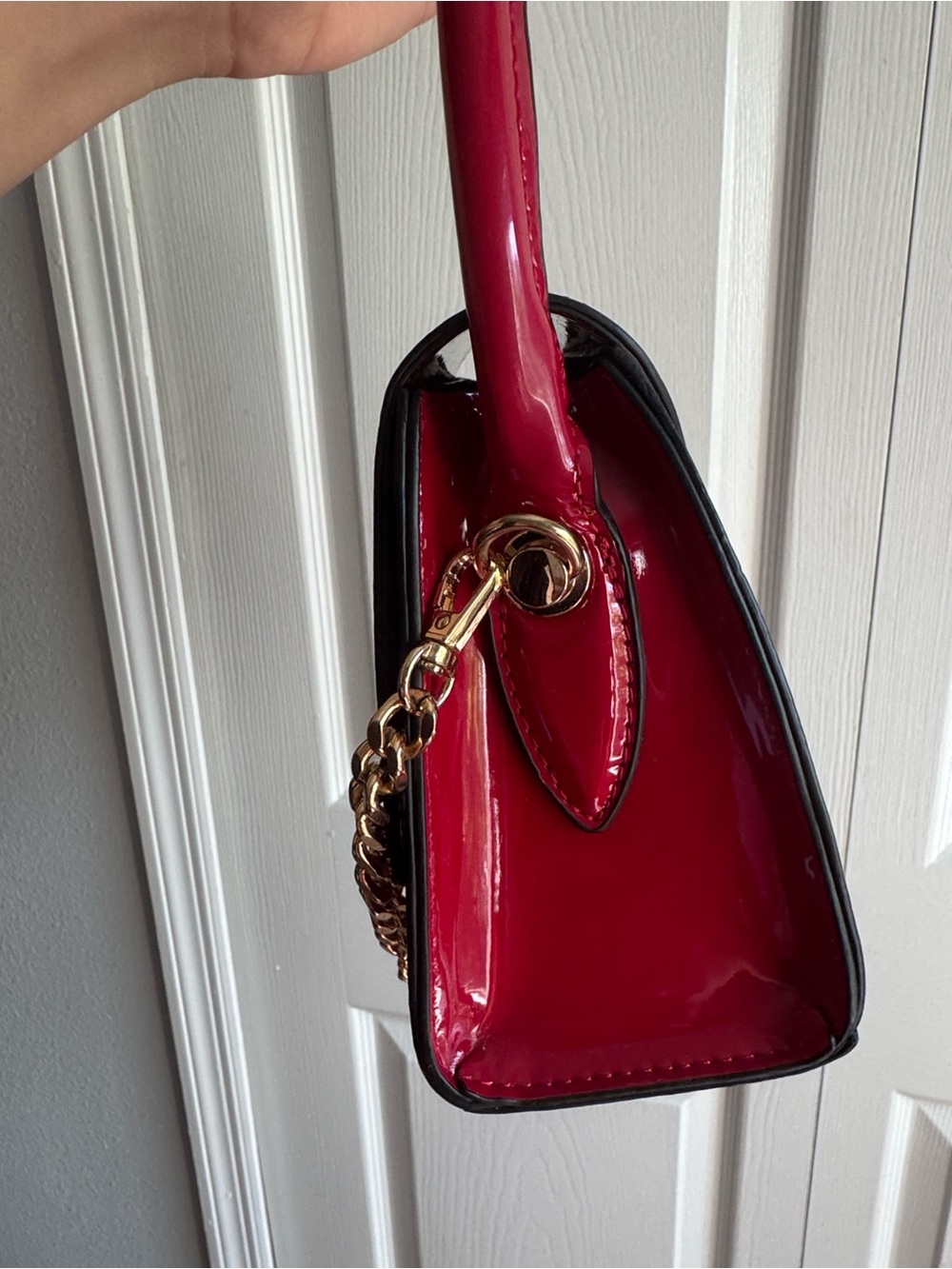 Aldo glossy red patent top-handle mini bag with gold chain - Picture 5 of 8